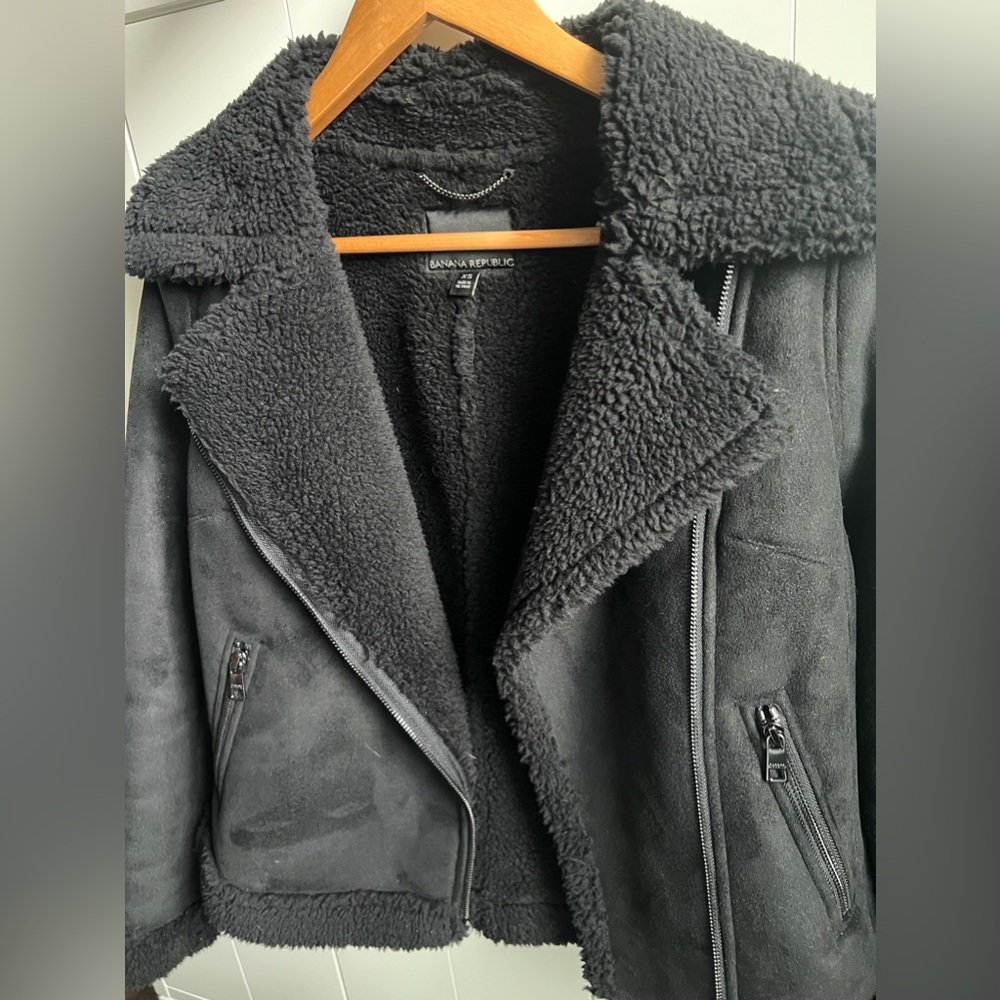 Banana Republic faux Sherpa biker jacket black size xs